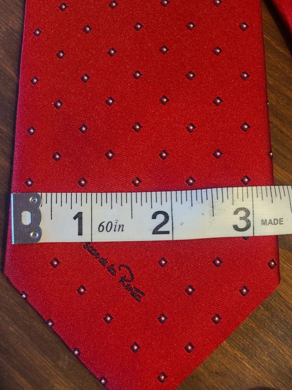 Oscar de la Renta Red Tie with Navy Dot Motif